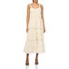 Lucky Brand Womens Embroidered Lace Tiered Maxi Dress(Cream)