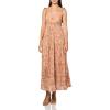 Lucky Brand Womens Printed Ruffle Sleeve Midi Dress(Pink Floral)