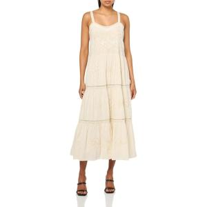 Lucky Brand Womens Embroidered Lace Tiered Maxi Dress(Cream)