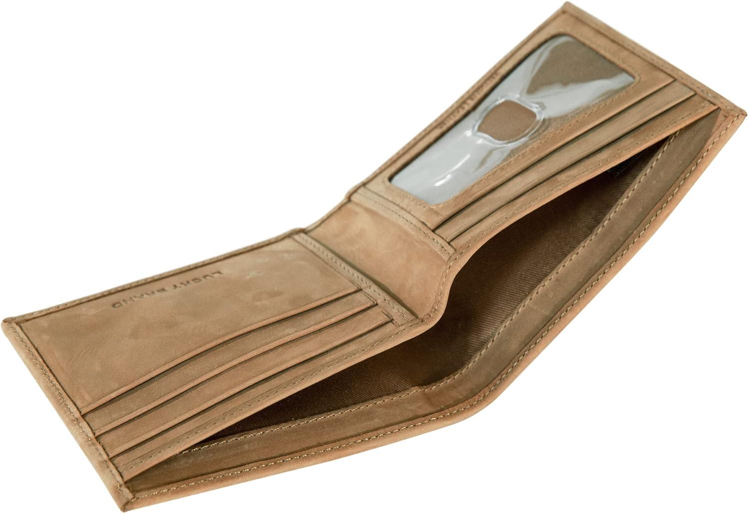 imageLucky Brand Mens Bifold Wallet ID Window Card Slots Genuine Leather Organization Durable StylishFlag Embossed Leather Tan