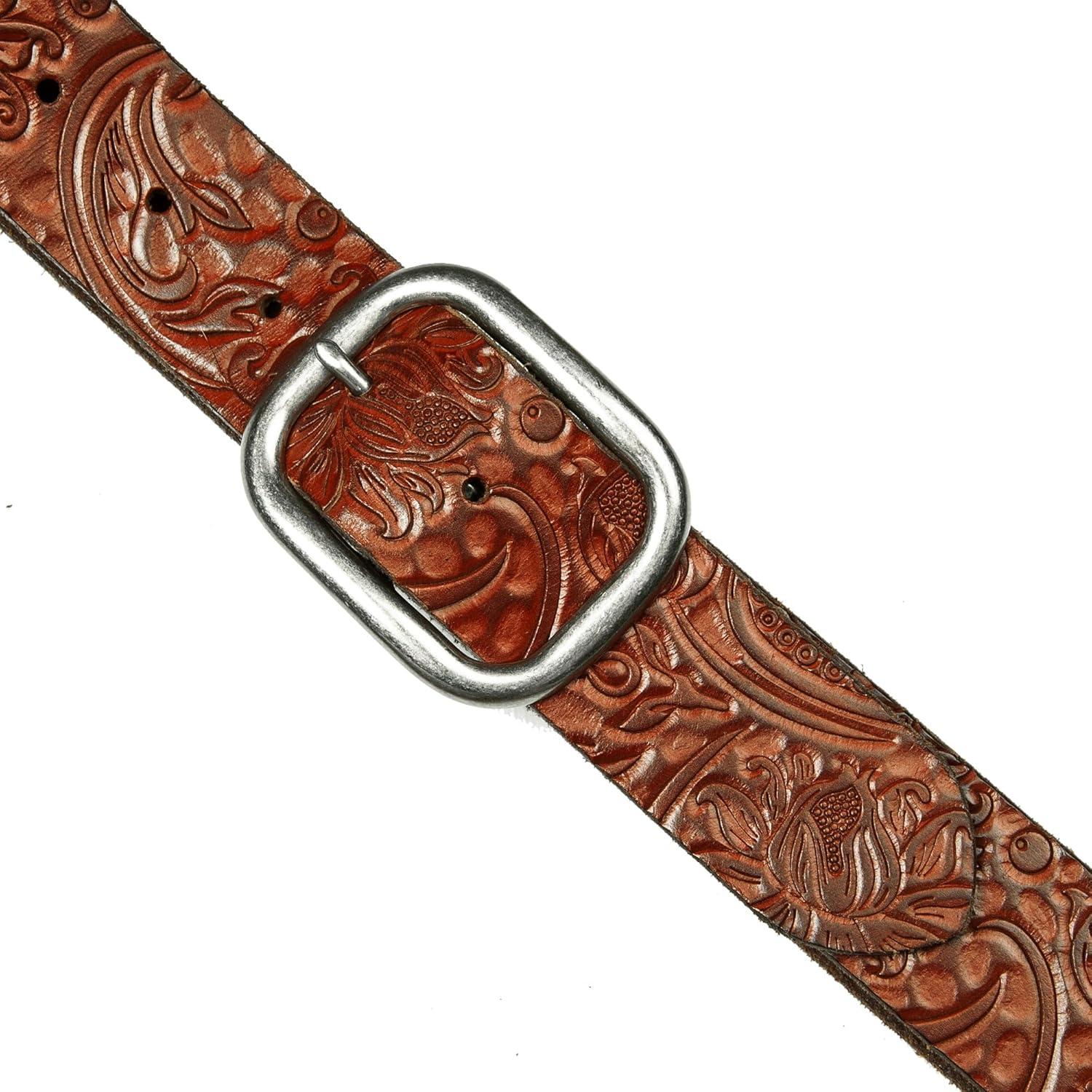 imageLucky Brand Womens Embroidered Leather Belt Stylish Classic WesternInspired American Heritage Jean PantFloral Debossed Tan