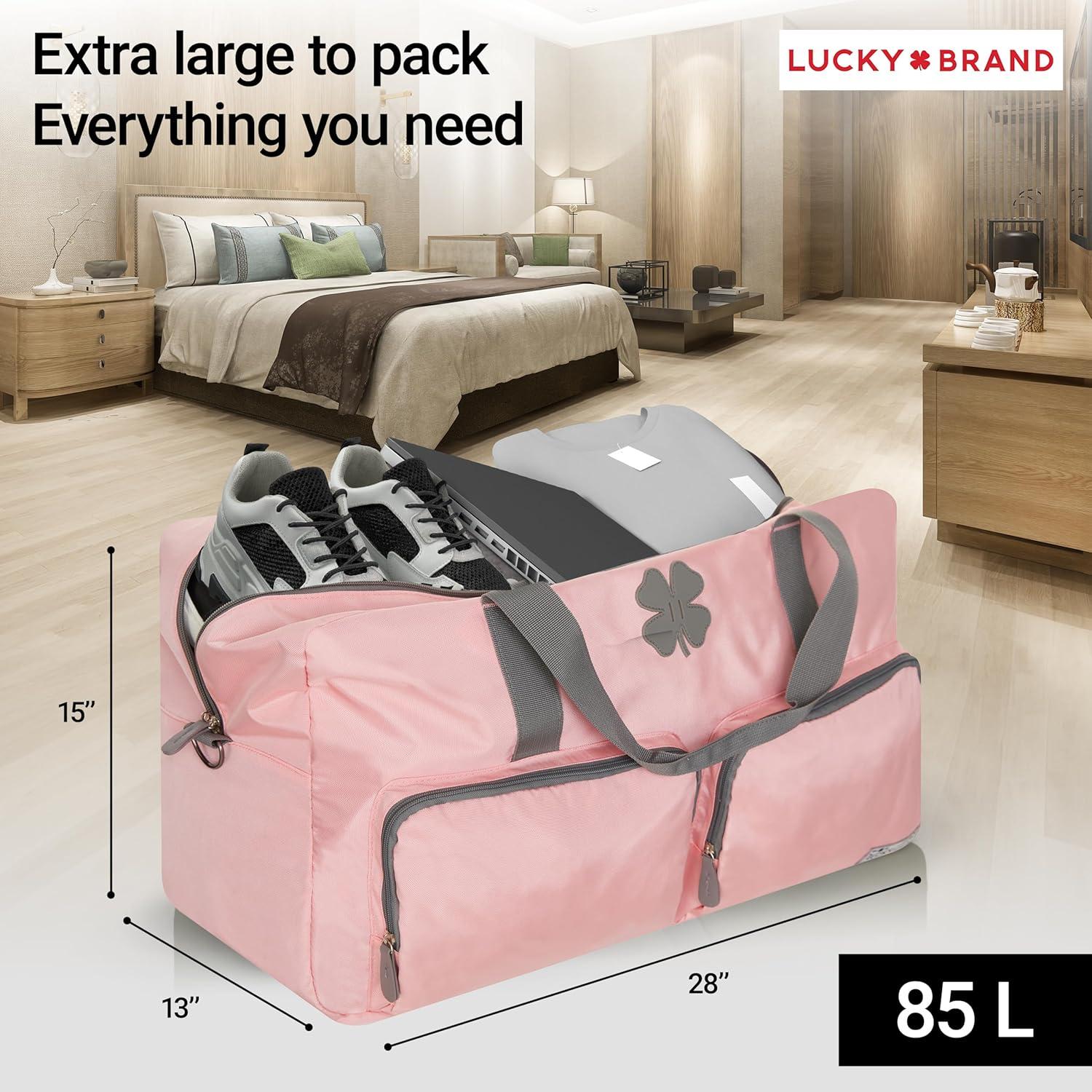 imageLucky Travel Duffel Bags 85L Gym Bag Travel Bag ampamp Large Duffle Bag for Men Foldable Overnight Weekender Bags for Women ampamp Men with Adjustable Shoulder Strap CharcoalBridal Rose
