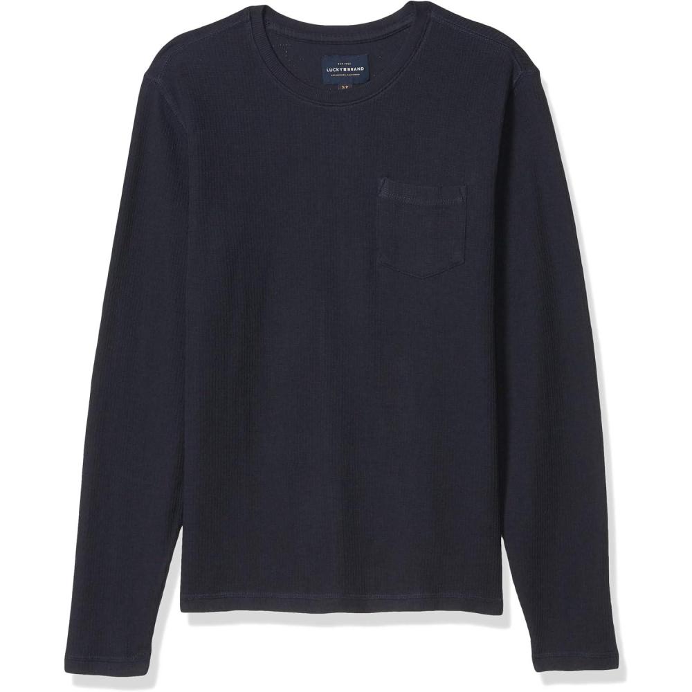 imageLucky Brand Mens Long Sleeve Crew Neck One Pocket French Rib Thermal ShirtNavy