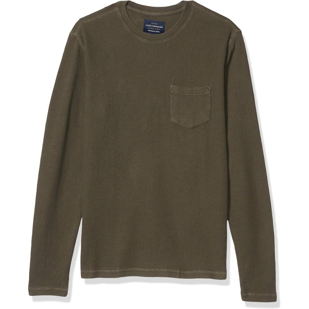 imageLucky Brand Mens Long Sleeve Crew Neck One Pocket French Rib Thermal ShirtOlive Night