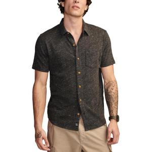 Lucky Brand Mens Linen Short Sleeve Button Up Shirt(#001 Black)