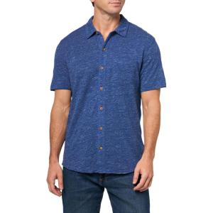 Lucky Brand Mens Linen Short Sleeve Button Up Shirt(#40065 Blue Depths)