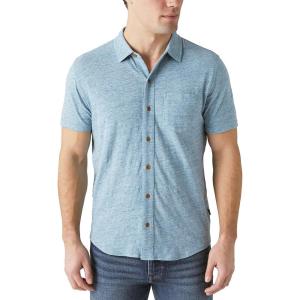 Lucky Brand Mens Linen Short Sleeve Button Up Shirt(Aegean Blue)