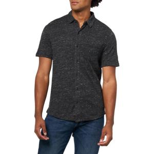 Lucky Brand Mens Linen Short Sleeve Button Up Shirt(Black)