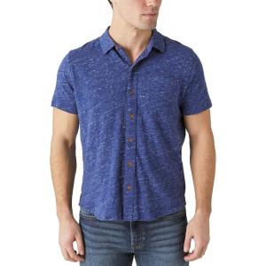 Lucky Brand Mens Linen Short Sleeve Button Up Shirt(Blue Depths)