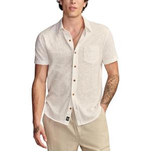 Lucky Brand Mens Linen Short Sleeve Button Up Shirt(Bright White)