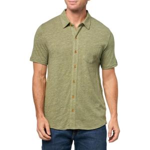 Lucky Brand Mens Linen Short Sleeve Button Up Shirt(Olivine)