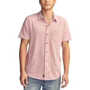 Lucky Brand Mens Linen Short Sleeve Button Up Shirt(Red Violet)