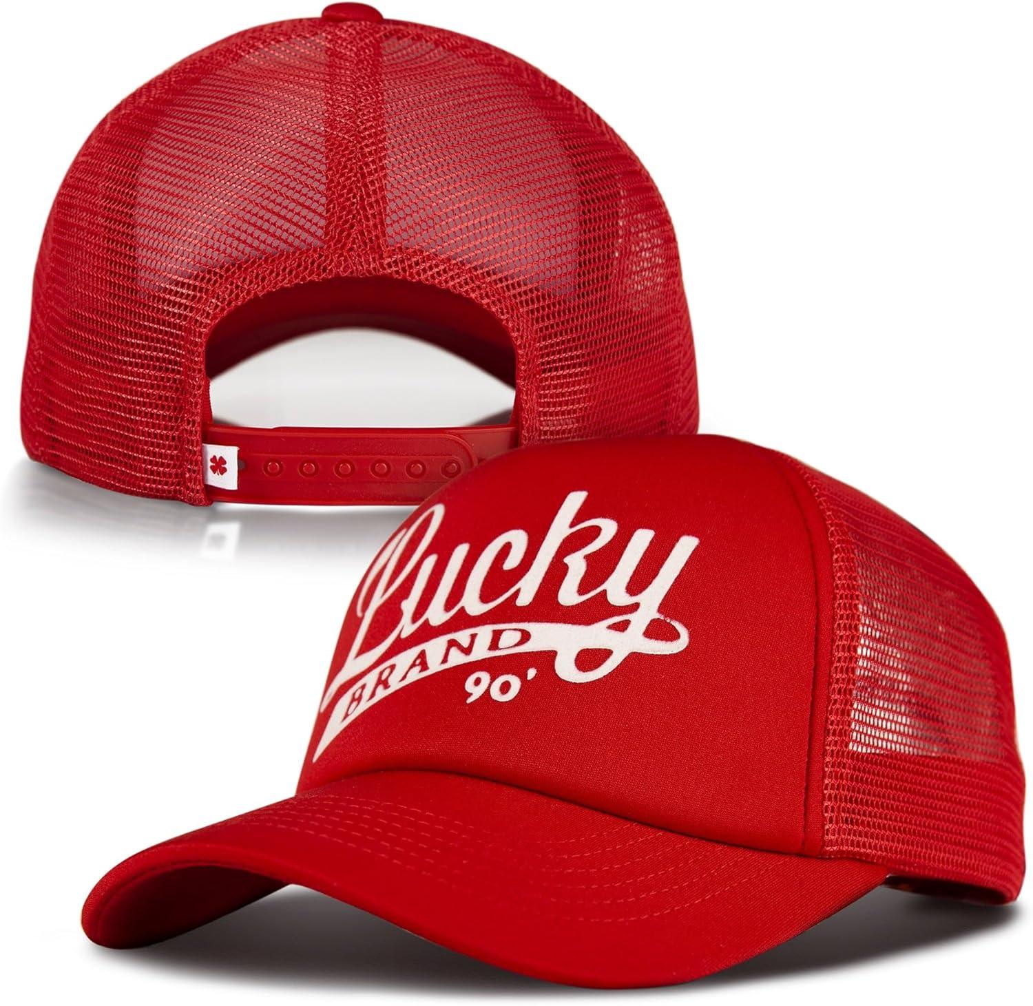 imageLucky Brand Trucker Hat Snapback Adjustable Mesh Back Retro Baseball Cap Golf Fishing American Heritage Lucky Print Red