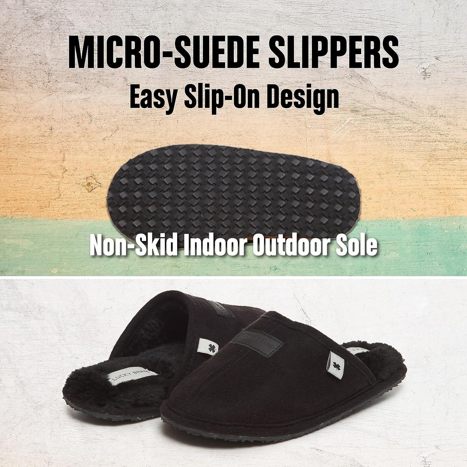 imageLucky Brand MicroSuede Memory Foam Boys Slippers Closed Toe Plush Lined House ShoesKids SlippersGrey