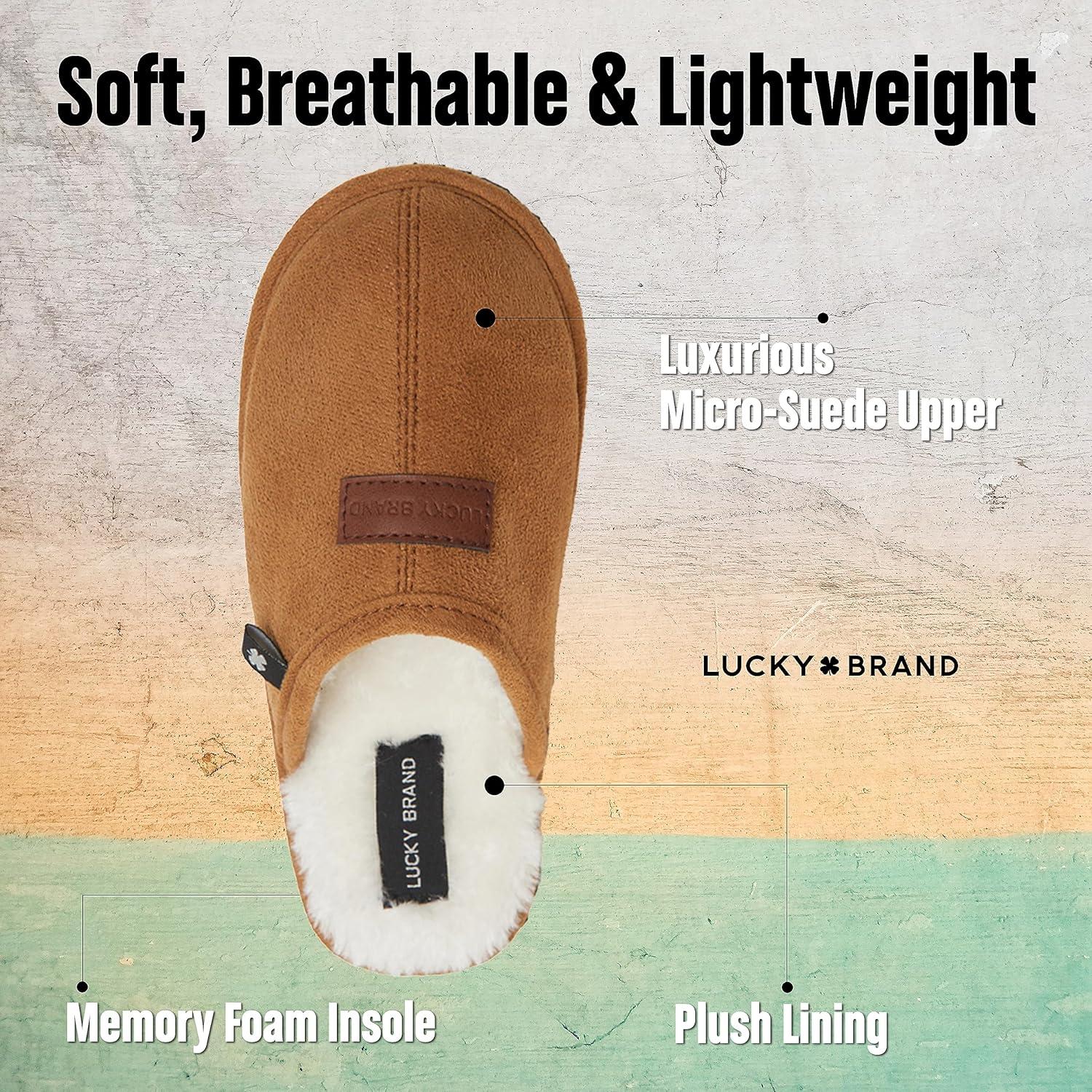 imageLucky Brand MicroSuede Memory Foam Boys Slippers Closed Toe Plush Lined House ShoesKids SlippersGrey