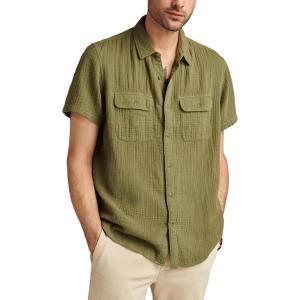 Lucky Brand Mens Short Sleeve Double Weave Utility Shirt(Deep Lichen Green)