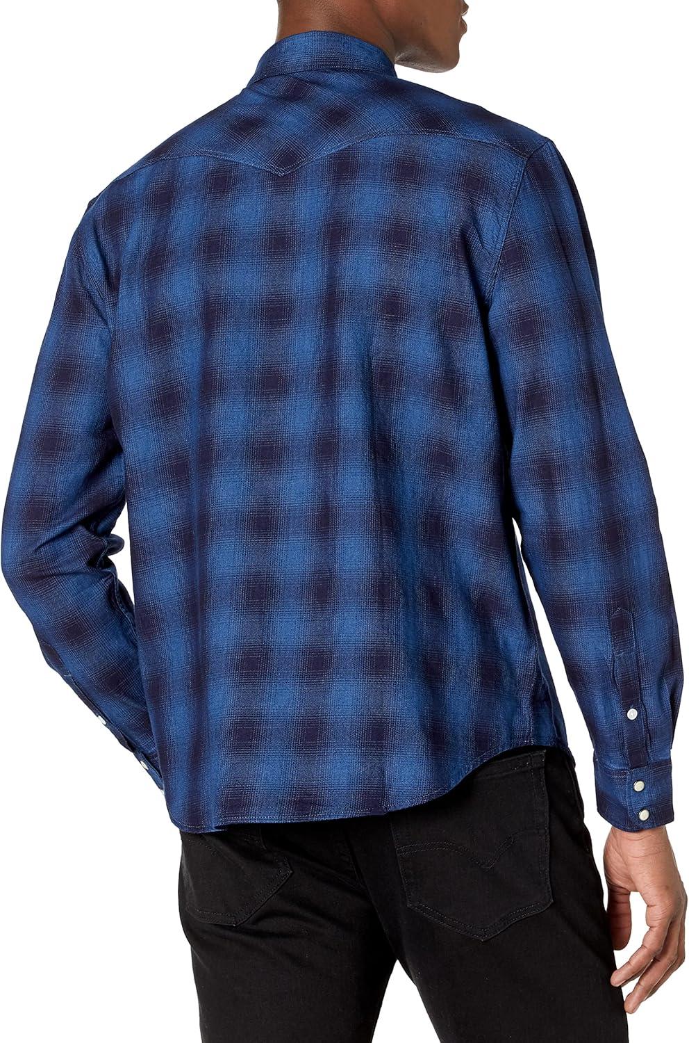 imageLucky Brand Mens Indigo Plaid Western Long Sleeve ShirtBlue Multi