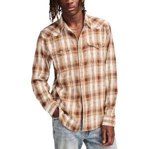 Lucky Brand Mens Dobby Western Long Sleeve Shirt(Brown Multi)
