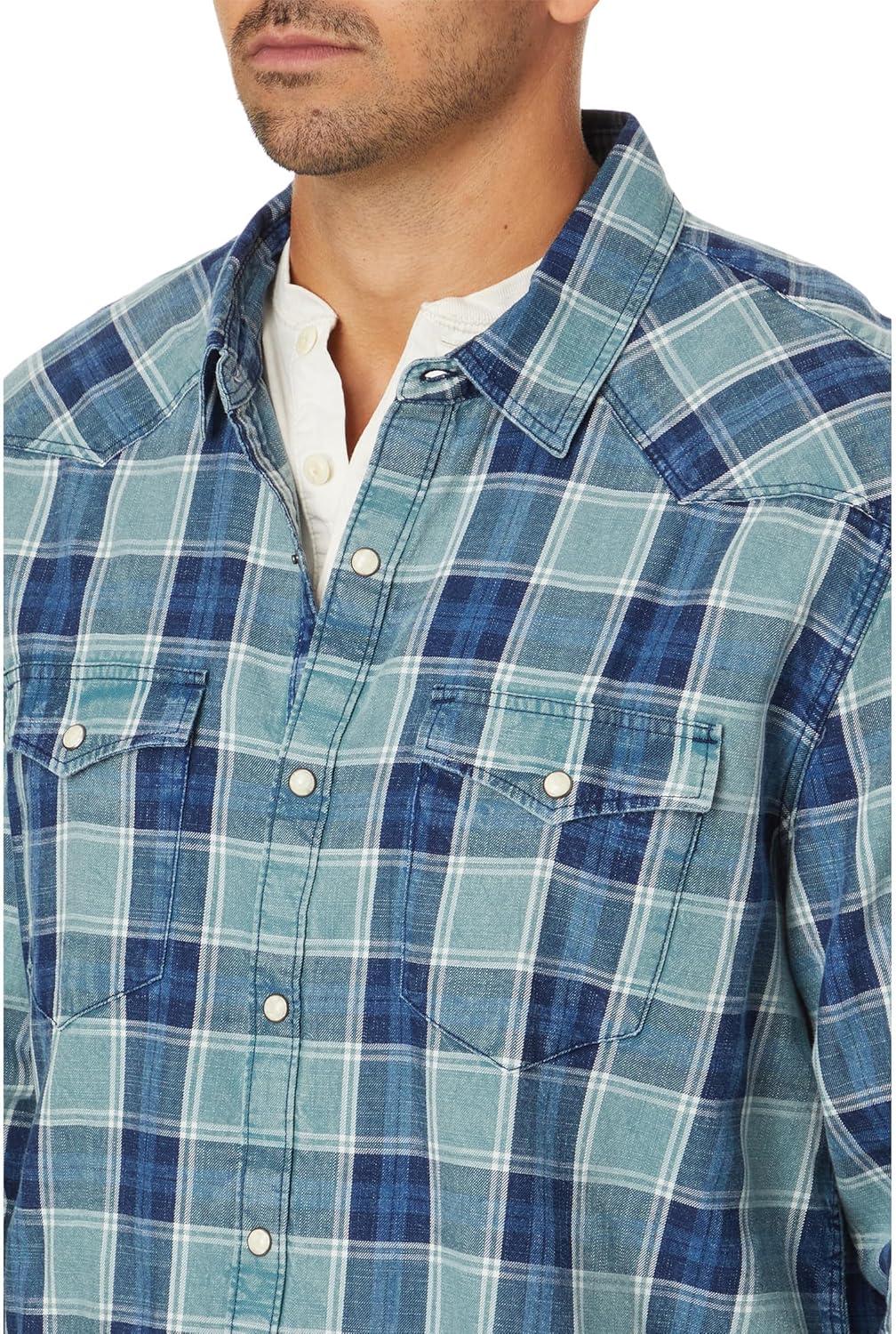 imageLucky Brand Mens Plaid Indigo Western Long Sleeve ShirtBlue Multi