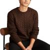 Lucky Brand Mens Cable Crew Neck Sweater(Chocolate Torte)