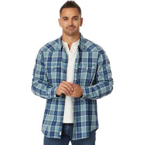 Lucky Brand Mens Plaid Indigo Western Long Sleeve Shirt(Blue Multi)