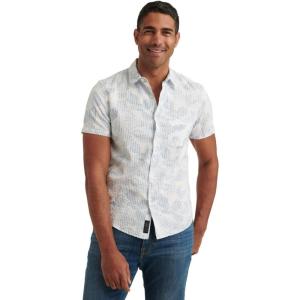 Lucky Brand Mens Short Sleeve Button Up One Pocket San Gabriel Shirt(Blue Print)