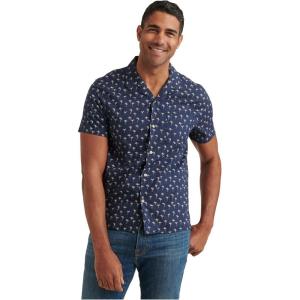 Lucky Brand Mens Short Sleeve Button Up One Pocket San Gabriel Shirt(Navy Blue Print)