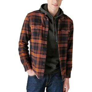 Lucky Brand Mens Plaid Cloud Soft Long Sleeve Flannel(Navy/Orange)