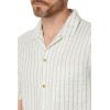 Lucky Brand Mens Short Sleeve Stripe Linen Camp Collar Shirt(Natural Stripe)