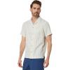 Lucky Brand Mens Short Sleeve Stripe Linen Camp Collar Shirt(Natural Stripe)