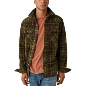 Lucky Brand Mens Buffalo Plaid Knit Shirt(Olive Multi)