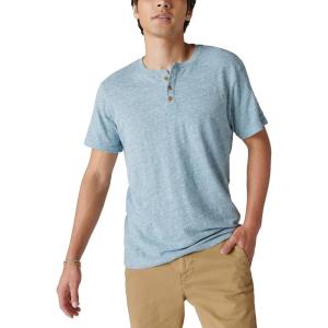 Lucky Brand Mens Short Sleeve Linen Henley Shirt(Aegean Blue)