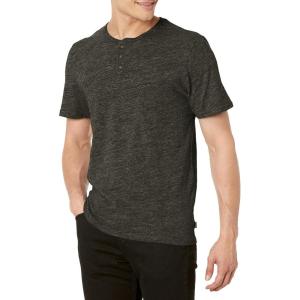 Lucky Brand Mens Short Sleeve Linen Henley Shirt(Black)