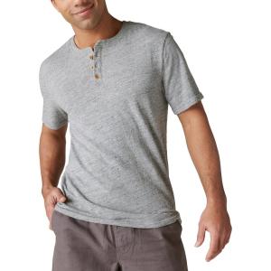 Lucky Brand Mens Short Sleeve Linen Henley Shirt(Blackened Pearl)