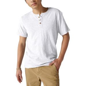 Lucky Brand Mens Short Sleeve Linen Henley Shirt(Bright White)