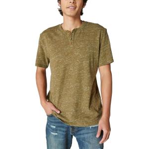 Lucky Brand Mens Short Sleeve Linen Henley Shirt(Dark Olive)