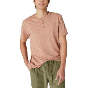 Lucky Brand Mens Short Sleeve Linen Henley Shirt(Sequoia Brown)