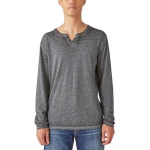 Lucky Brand Mens Venice Burnout Stripe Long Sleeve Notch Neck TeeVenice Burnout Stripe Long Sleeve Notch Neck Tee(Jet Black)