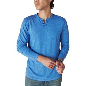 Lucky Brand Mens Venice Burnout Stripe Long Sleeve Notch Neck TeeVenice Burnout Stripe Long Sleeve Notch Neck Tee(Navy)