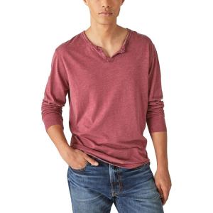 Lucky Brand Mens Venice Burnout Stripe Long Sleeve Notch Neck TeeVenice Burnout Stripe Long Sleeve Notch Neck Tee(Pomegranate)