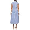 Solid Smocked Dropped Waist MIDI Dress(Blue Stripe)