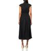 Solid Smocked Dropped Waist MIDI Dress(Caviar)