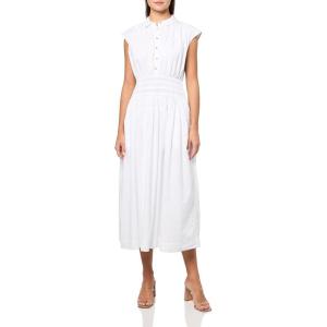 Solid Smocked Dropped Waist MIDI Dress(Bright White)