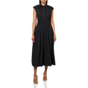 Solid Smocked Dropped Waist MIDI Dress(Caviar)