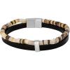 Lucky Brand 2-Row Bracelet for Men with Beads and Leather Strap 8.5″, 316L Stainless Steel, Gifts for Him
