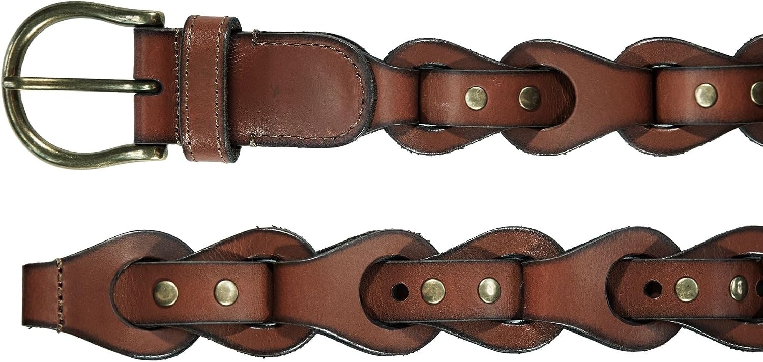 image:imageLucky Brand Womens Studded Leather Belt Stylish Classic Modern Jeans Pants Skirt DressBraided Stud Tan