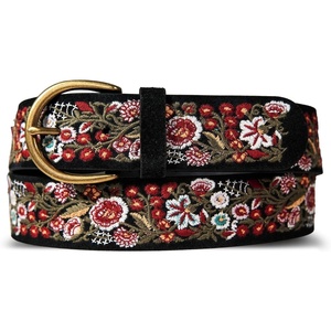 Lucky Brand Women’s Embroidered Leather Belt | Stylish | Classic | Western-Inspired | American Heritage | Jean | Pant(Suede – Black)