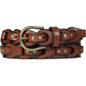 Lucky Brand Women’s Studded Leather Belt | Stylish | Classic | Modern | Jeans | Pants | Skirt | Dress(Braided Stud – Tan)