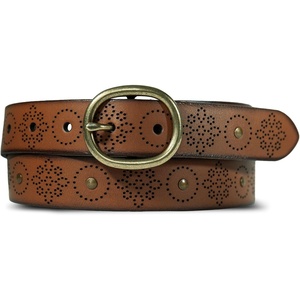 Lucky Brand Women’s Studded Leather Belt | Stylish | Classic | Modern | Jeans | Pants | Skirt | Dress(Perfed Flower – Brown)