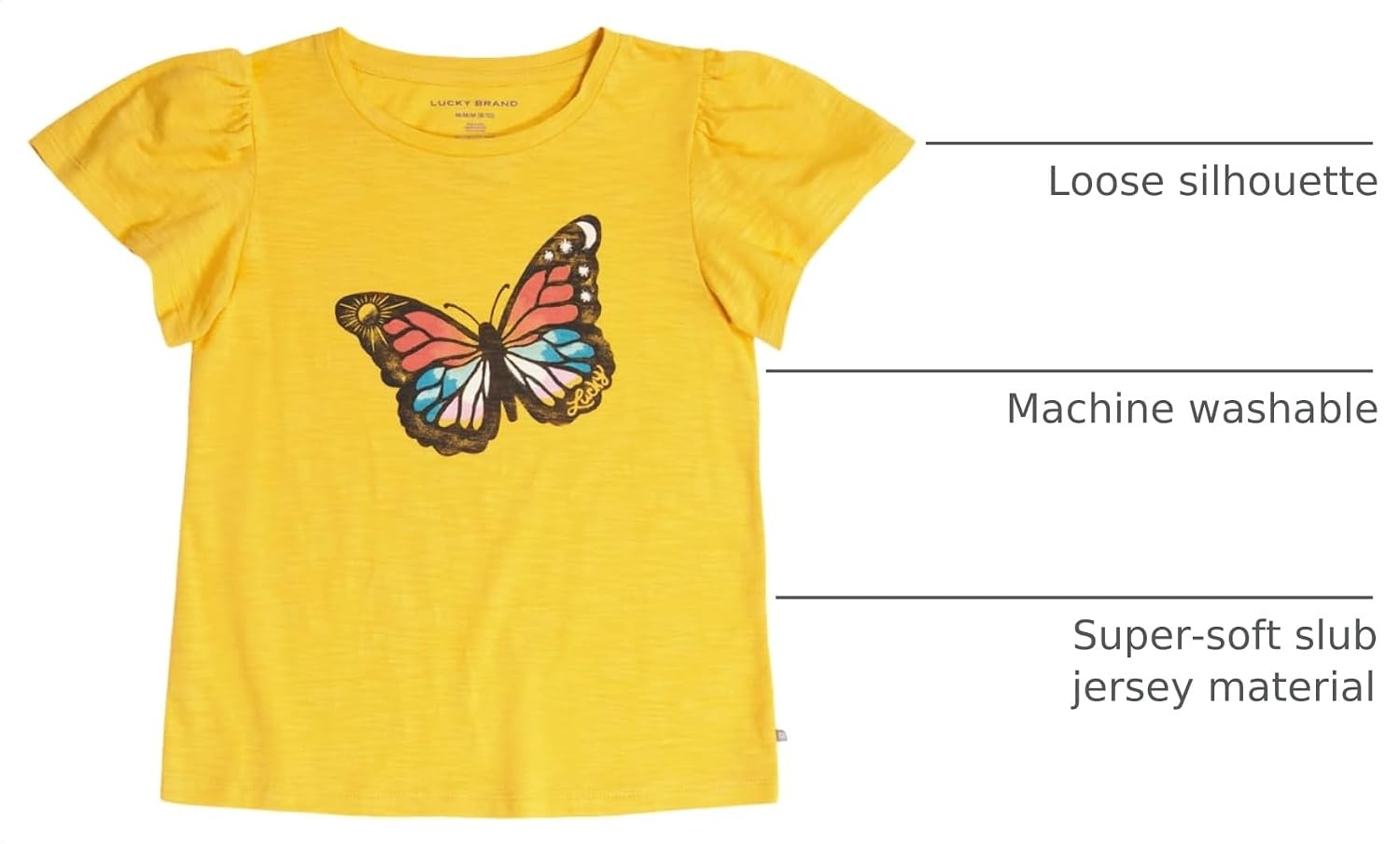 image:imageLucky Brand Girls Short Sleeve Graphic TShirt Tagless Cotton Tee with Fun DesignsYolk Yellow
